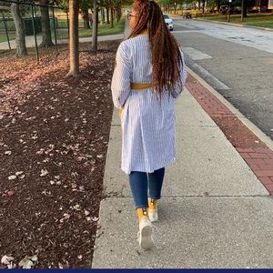 Two-tone Striped Yellow Trench Coat